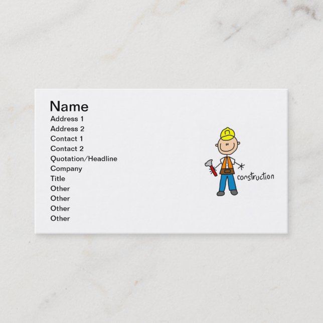 Carte De Visite Figure de bâton de construction (Devant)