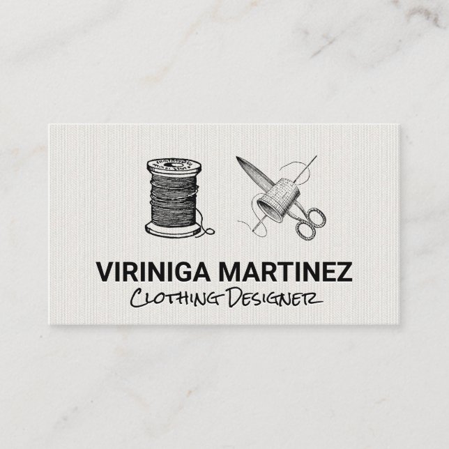 Carte De Visite Fil Aiguille Feuilles en tissu et agrafage (Devant)