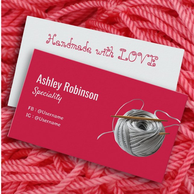 Carte De Visite Fil argent simple crochet crochet fait main avec a (Simple silver yarn crochet hook handmade with love business card)