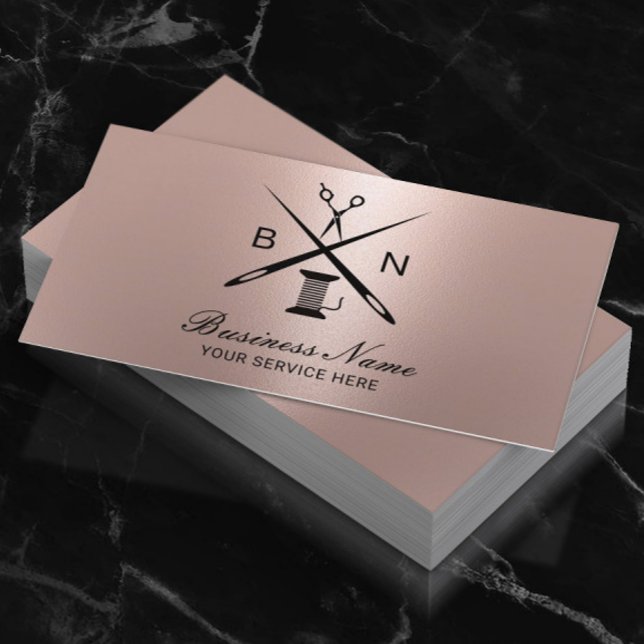 Carte De Visite Filet et aiguilles Seamstress Couture Rose or (Créateur téléchargé)