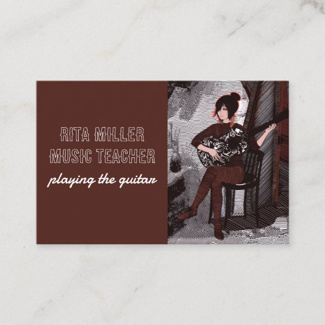 Carte De Visite Fille avec guitare (Devant)