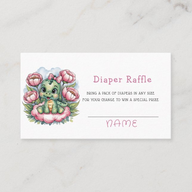 Carte De Visite Fille Baby shower Dino Delight Diaper Raffle (Devant)