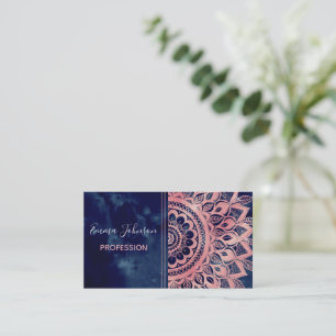 Carte De Visite Fille bleu rose Mandala Floral 