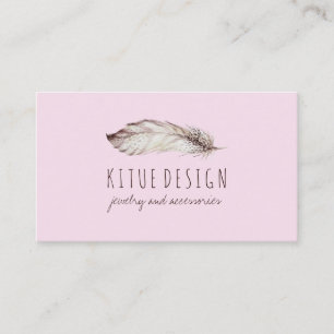 Carte De Visite Fille Boho Feminine Brown Pink Feather
