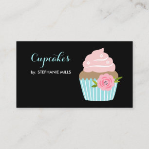 Carte De Visite Fille Boulangerie Cute Cupcake Bleu Avec Fleur Ros