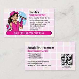 Carte De Visite Fille de dessin animé QR Nettoyage de fenêtre avec