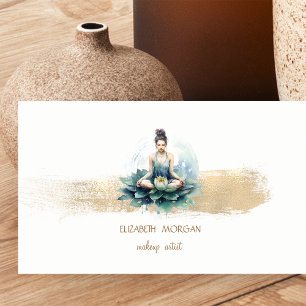 Carte De Visite Fille de lotus feuille d'or pinceau trait,Blanc
