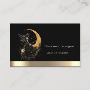 Carte De Visite Fille de lune noire élégante en or Yoga