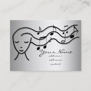 Carte De Visite fille de musique à effet argent