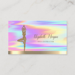 Carte De Visite Fille de paillettes dorées Yoga holographique