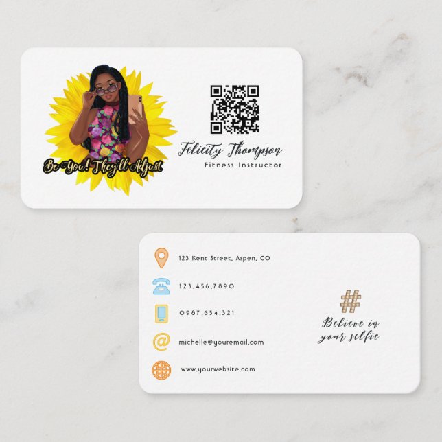 Carte De Visite Fille de selfie à la mode Code QR (Devant / Derrière)