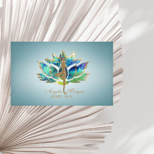 Carte De Visite Fille de yoga pailletée à la fleur de lotus bleu é