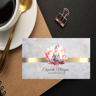 Carte De Visite Fille élégante Lotus Opale Professeur de Yoga 
