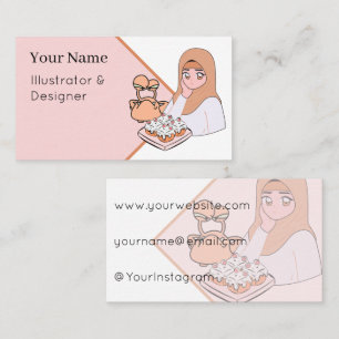 Carte De Visite Fille Kawaii Hijab avec des chignons de souris et 