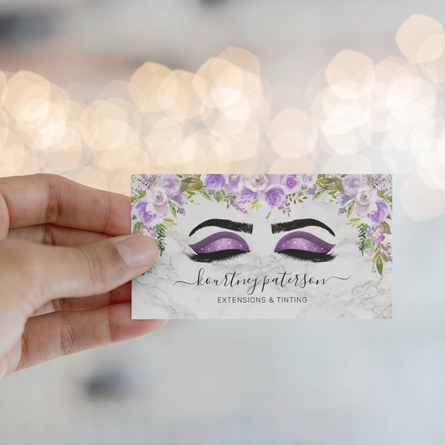 Carte De Visite Fille Lashes Artiste maquillage Violet Floral (Créateur téléchargé)