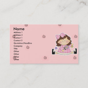 Carte De Visite Fille mignonne assise avec des fleurs et des papil