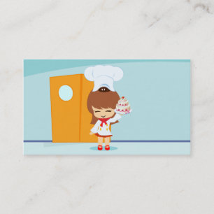Carte De Visite Fille mignonne avec gâteau aux fraises