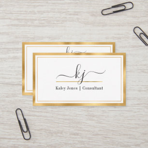 Carte De Visite Fille moderne 2 Monogramme Script Or Blanc