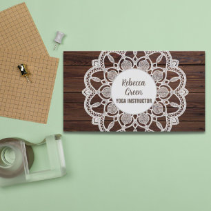 Carte De Visite Fille moderne Rustique Woodgrain Yoga Mandala