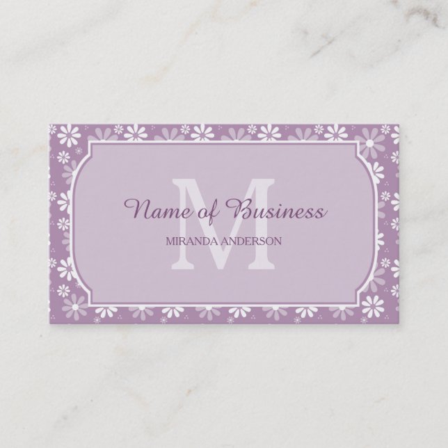 Carte De Visite Fille Monogramme Lumière Purple Daisy Fleurs et no (Devant)