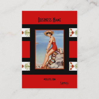 Carte de visite Fille pin up Rouge Noir rétro Vint
