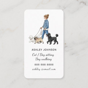 Carte De Visite Fille promenant un chien Garde d'animaux Promeneur