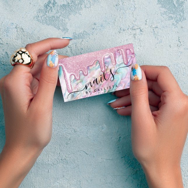 Carte De Visite Fille rose Turquoise Pearl Opal Parties scintillan (Créateur téléchargé)