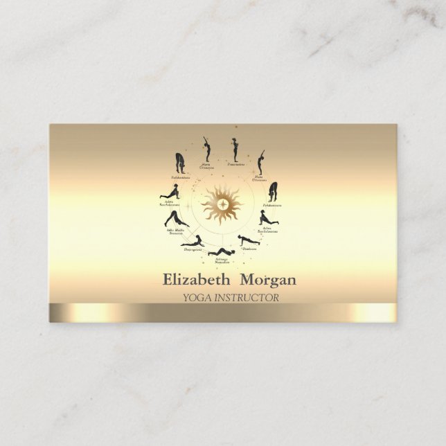 Carte De Visite Fille silhouette instructrice de yoga au soleil do (Devant)