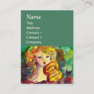 CARTE DE VISITE FILLE VIOLINISTE, VIOLIN ET CAT