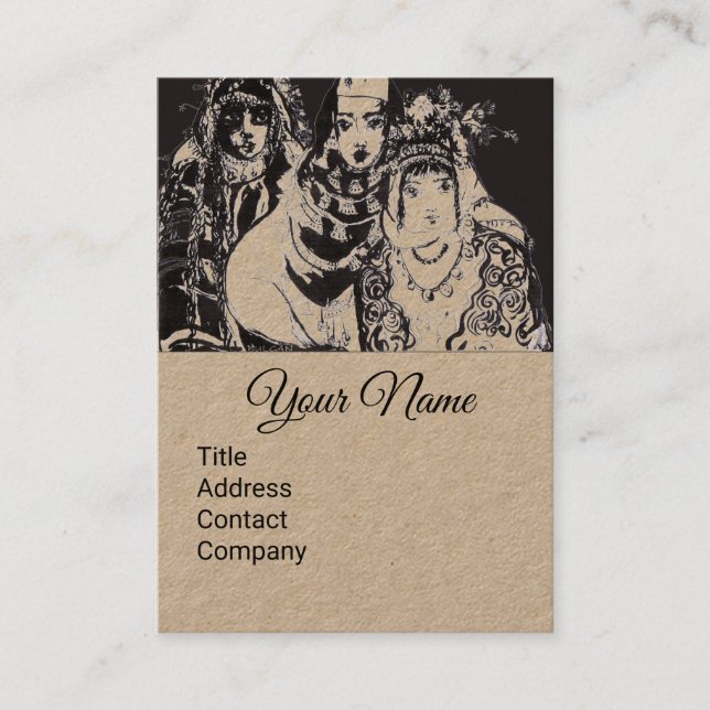 Carte De Visite FILLES ANATOLIENNES Dessin papier kraft Brown noir (Devant)