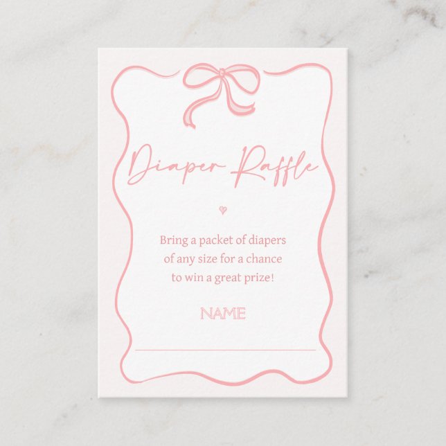 Carte De Visite Filles Pink Bow Baby shower Déchets Raffin Inserti (Devant)