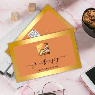 Carte De Visite Finance Consulting Broker Gold Frame Logo QR Code