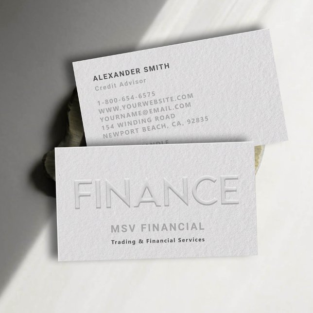 Carte De Visite Finance Faux Embossés Moderne Professionnel Minima (dealer trader financial finance business card faux embossed black white professional sleek)