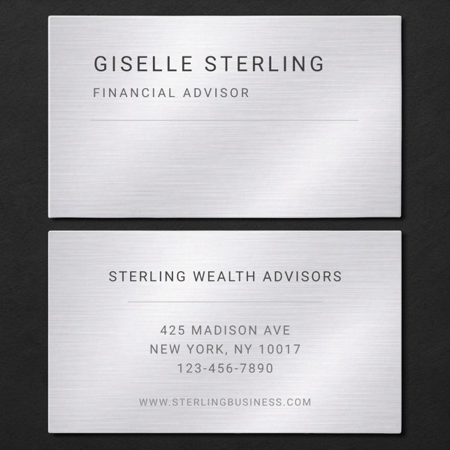 Carte De Visite Financial Advisor Silver Metallic Professional (Créateur téléchargé)
