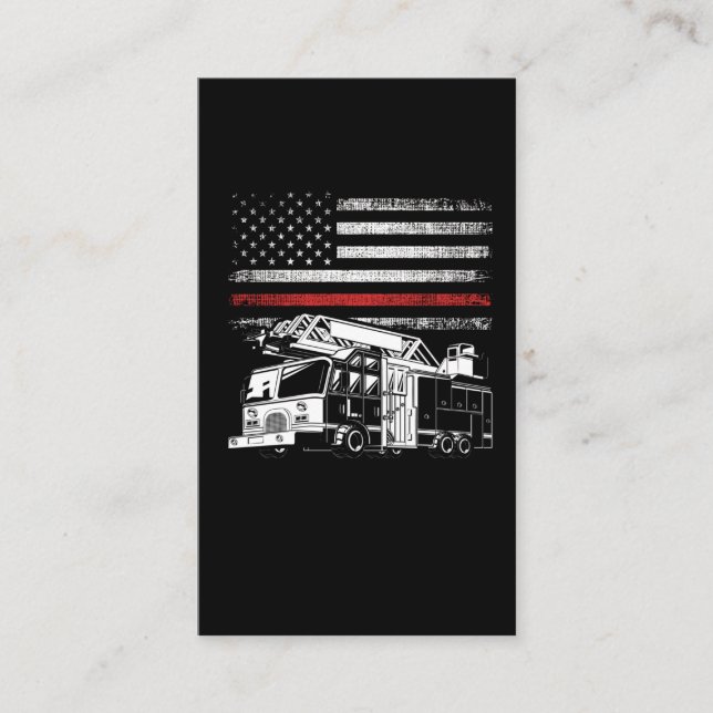 Carte De Visite Fire Truck American Flag Firefighter Red US Line (Devant)