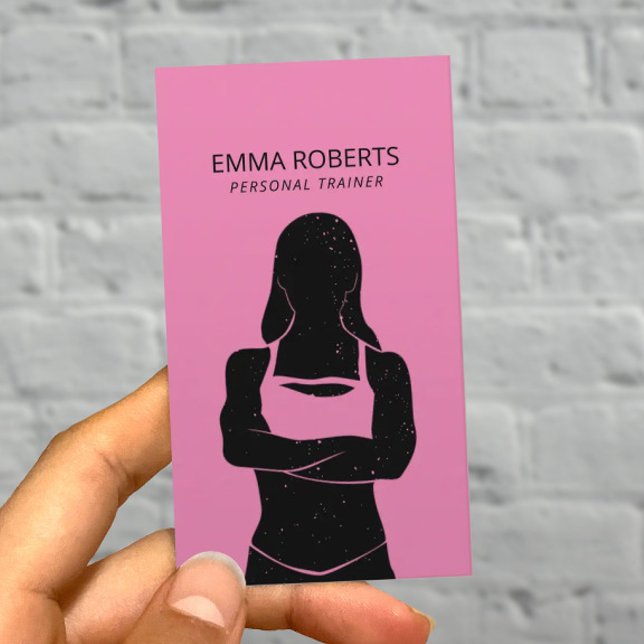 Carte De Visite Fit Girl Personal Trainer Black & Pink Fitness (Créateur téléchargé)