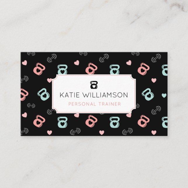 Carte De Visite Fitness Kettlebell & Dumbbell Motif de poids Noir (Devant)