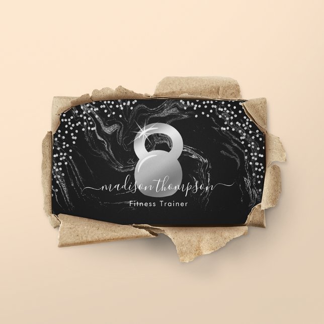 Carte De Visite Fitness moderne Silver Black Kettlebell (Créateur téléchargé)