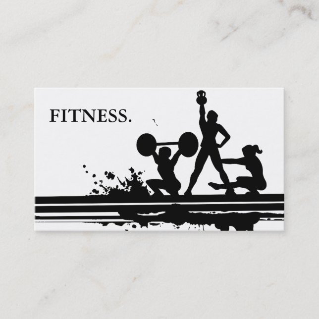Carte De Visite Fitness Noir & Blanc Moderne (Devant)