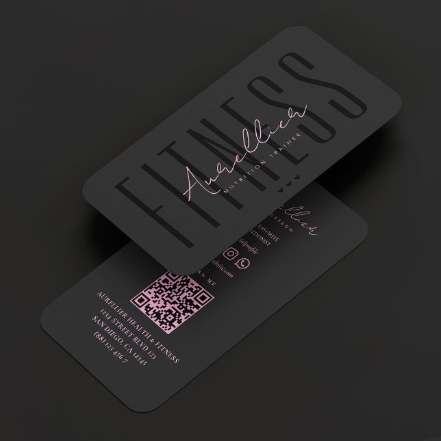 Carte De Visite Fitness nutritionniste Bien-être esthétique Rose n (Nutritionist Fitness Wellness Aesthetic Black Pink Business Card
)
