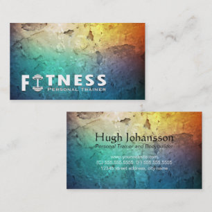 Carte De Visite Fitness Personal Trainer Bold Text Dumbbell Logo