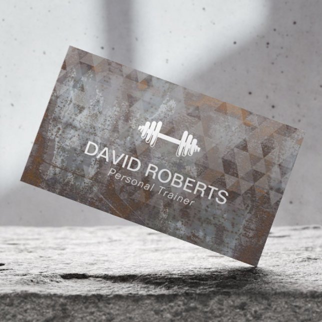 Carte De Visite Fitness Personal Trainer Géométrique Grunge Metal (Créateur téléchargé)