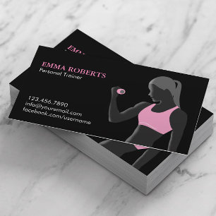 Carte De Visite Fitness Personal Trainer Noir & Rose