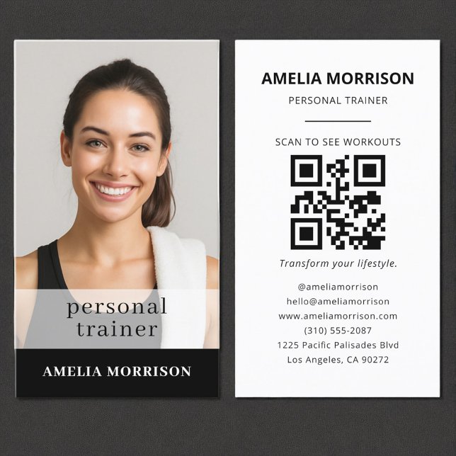 Carte De Visite Fitness Personal Trainer QR Code Photo (Créateur téléchargé)