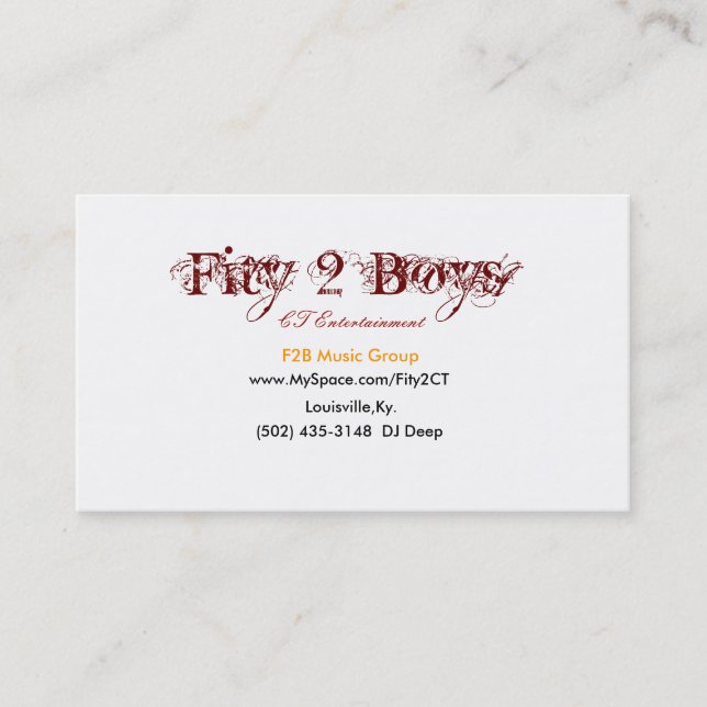 Carte De Visite Fity 2 garçons, www.MySpace.com/Fity2CT, (502) (Devant)