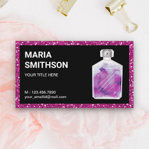 Carte De Visite Flacon de parfum à aquarelle pailleté rose chaud
