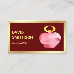 Carte De Visite Flacon de parfum rose à feuille d'or rouge foncé