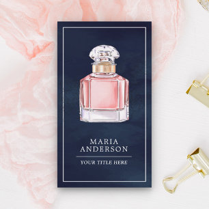 Carte De Visite Flacon de parfum Rose Fard Bleu Marine