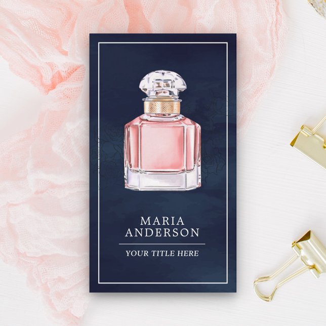 Carte De Visite Flacon de parfum Rose Fard Bleu Marine (Créateur téléchargé)