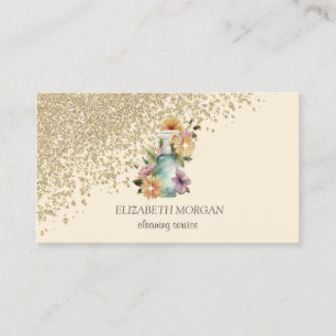 Carte De Visite Flacon de spray floral diamants or crème